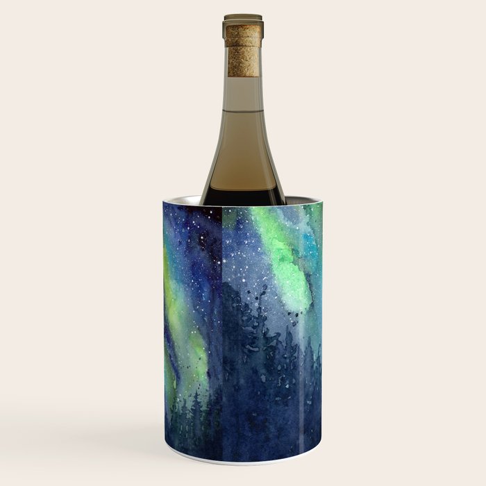 Galaxy Aurora Northern Lights Nebula Space Watercolor Wine Chiller Gallery Image 2