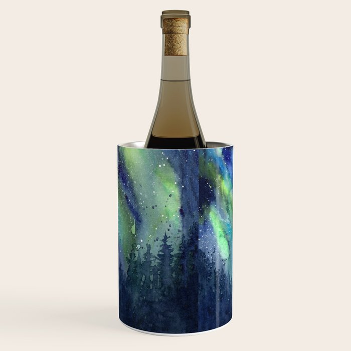 Galaxy Aurora Northern Lights Nebula Space Watercolor Wine Chiller Gallery Image 3