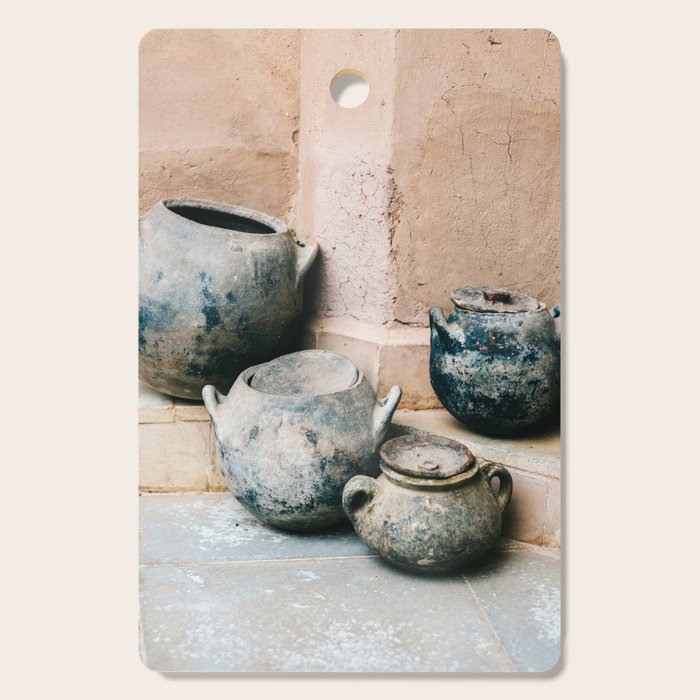 Pottery in earth tones | Ourika Marrakech Morocco | Still life photography Cutting Board Gallery Image 1