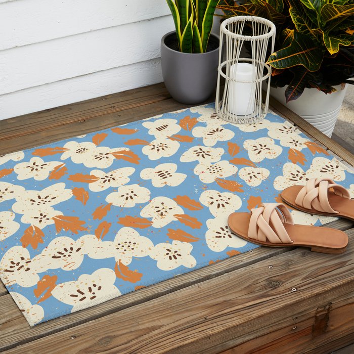 Bold flowers in my garden on chalky blue Outdoor Rug Gallery Image 2