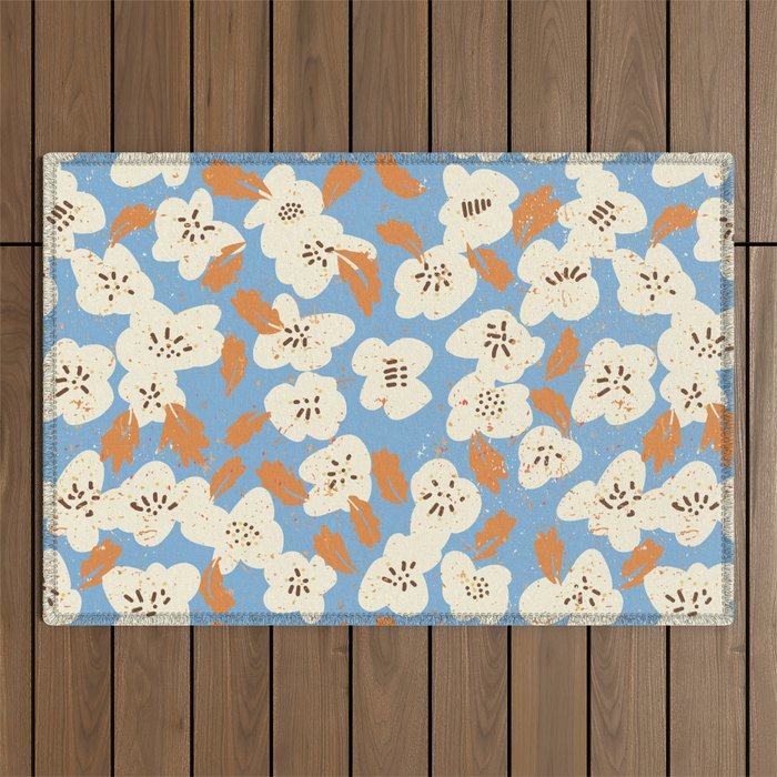 Bold flowers in my garden on chalky blue Outdoor Rug Gallery Image 1