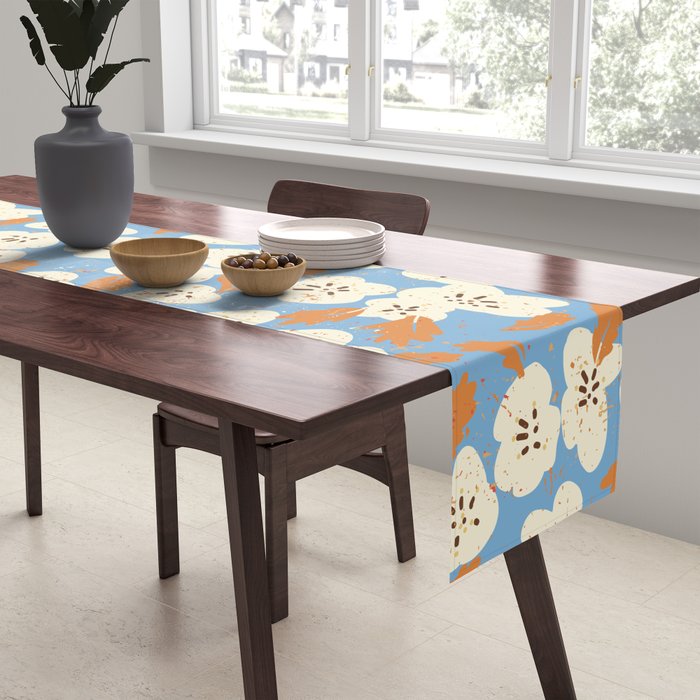 Bold flowers in my garden on chalky blue Table Runner Gallery Image 2
