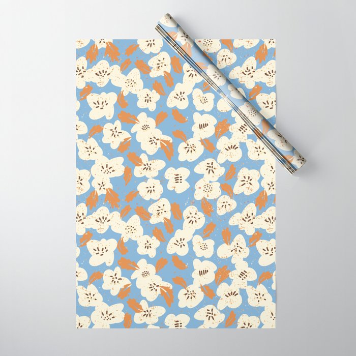 Bold flowers in my garden on chalky blue Wrapping Paper Gallery Image 1