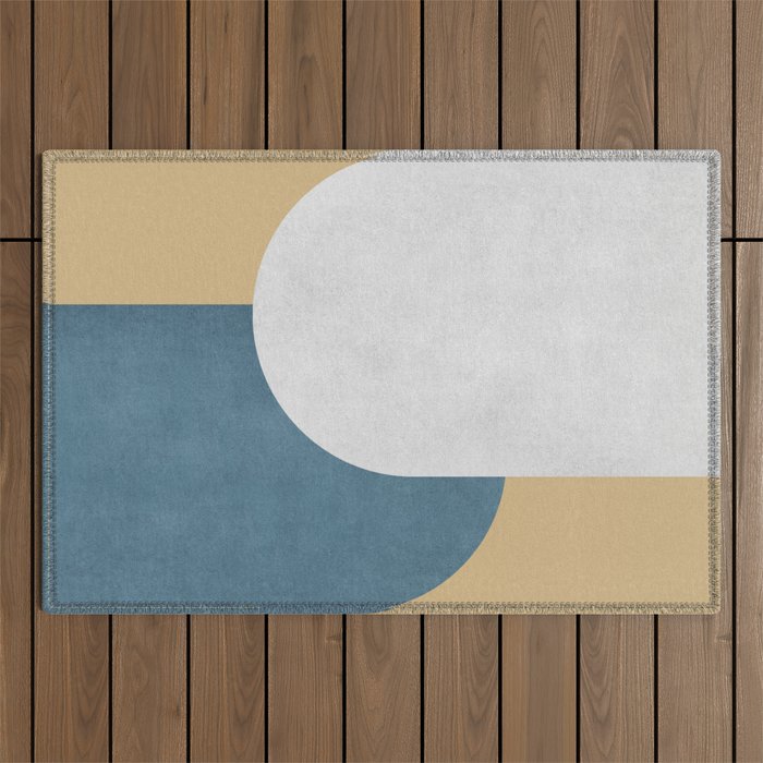Halfmoon Colorblock - White Blue on Gold Outdoor Rug Gallery Image 1