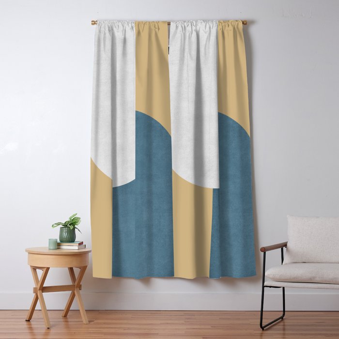 Halfmoon Colorblock - White Blue on Gold Window Curtain Gallery Image 5