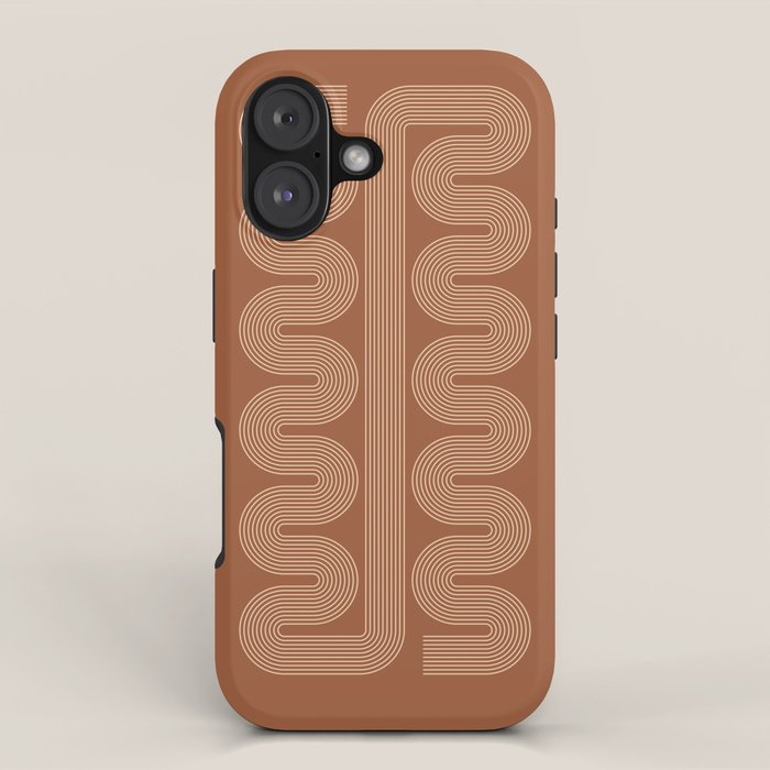Geometric Lines in Terracotta and Beige 76 (Mid century Midern Rainbow Abstract) iPhone Case Gallery Image 1