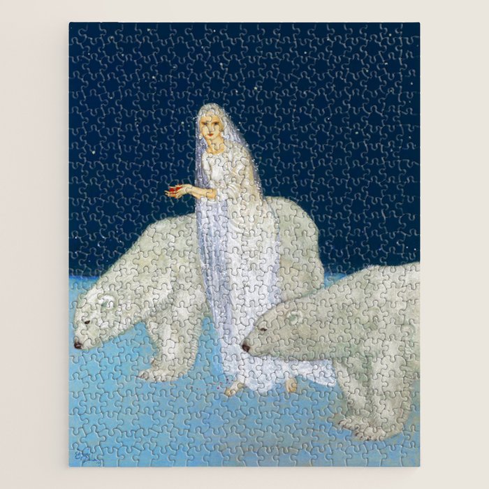 The Bride and the Polar Bears, The Ice Maiden fairy tale portrait painting by Edmund Dulac   Jigsaw Puzzle Gallery Image 1