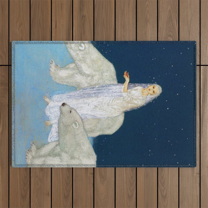 The Bride and the Polar Bears, The Ice Maiden fairy tale portrait painting by Edmund Dulac   Outdoor Rug Gallery Image 1