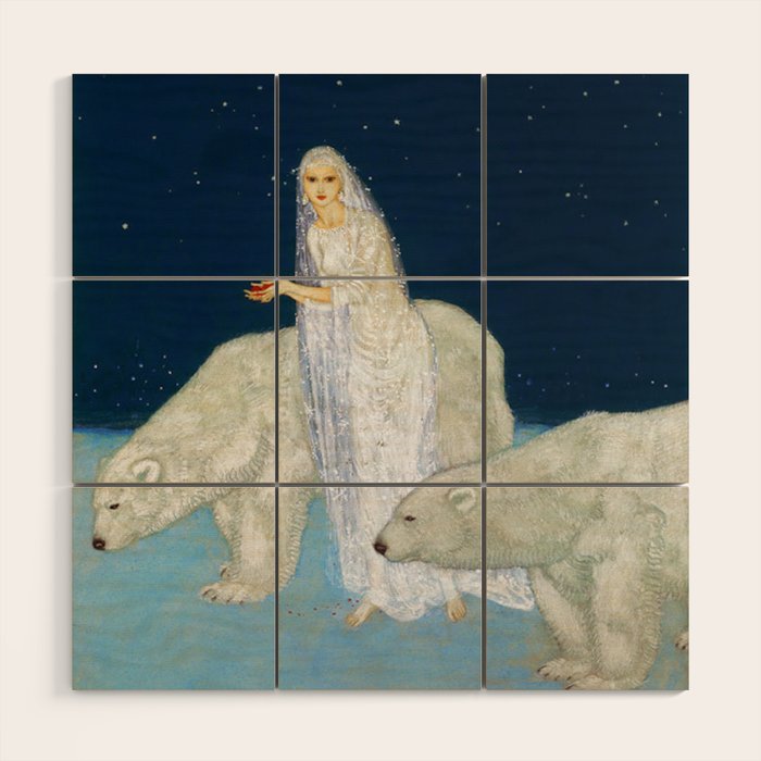 The Bride and the Polar Bears, The Ice Maiden fairy tale portrait painting by Edmund Dulac   Wood Wall Art Gallery Image 1