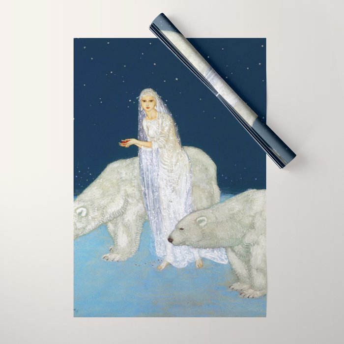 The Bride and the Polar Bears, The Ice Maiden fairy tale portrait painting by Edmund Dulac   Wrapping Paper Gallery Image 1