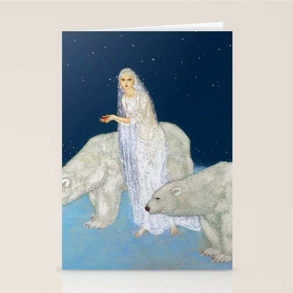 The Bride and the Polar Bears, The Ice Maiden fairy tale portrait painting by Edmund Dulac   Stationery Card Gallery Image 1