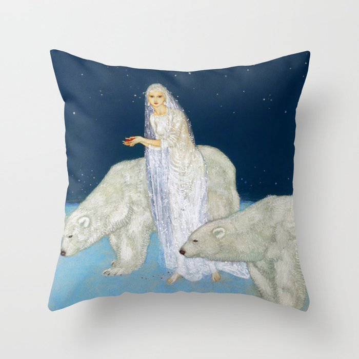 The Bride and the Polar Bears, The Ice Maiden fairy tale portrait painting by Edmund Dulac   Throw Pillow Gallery Image 6