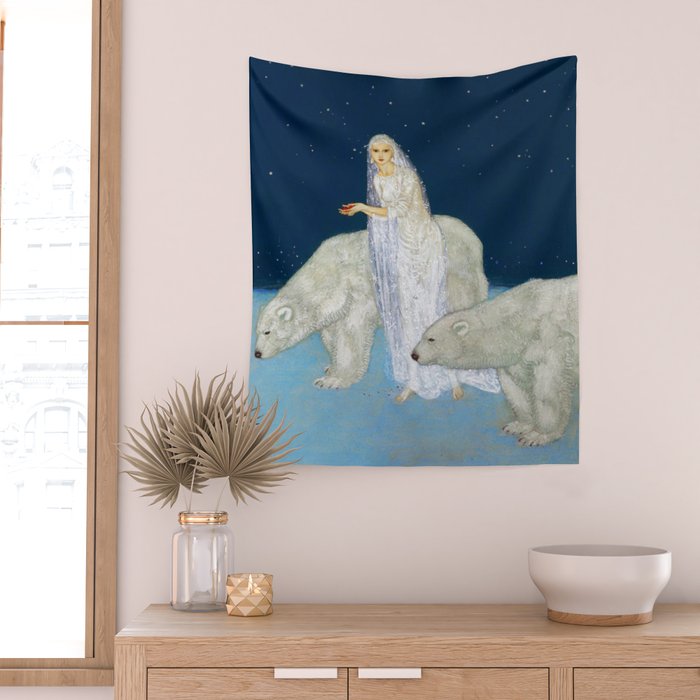 The Bride and the Polar Bears, The Ice Maiden fairy tale portrait painting by Edmund Dulac   Wall Tapestry Gallery Image 2