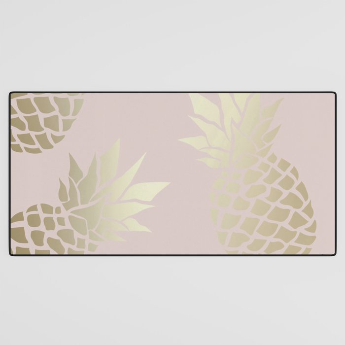 Glam, Pineapple Art, Pink Aesthetic with Gold Desk Mat Gallery Image 3