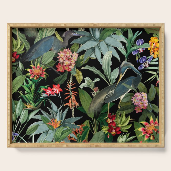 Vintage & Shabby Chic - Midnight Tropical Garden Blue Heron Serving Tray Gallery Image 1