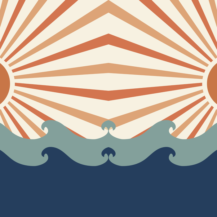 Retro, Sun and Wave Art, Blue and Orange Coffee Mug Gallery Image 2