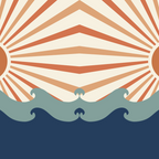 Retro, Sun and Wave Art, Blue and Orange Coffee Mug Gallery Image 2