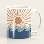 Retro, Sun and Wave Art, Blue and Orange Coffee Mug Gallery Image 1