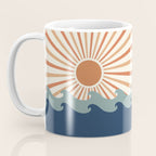 Retro, Sun and Wave Art, Blue and Orange Coffee Mug Gallery Image 3