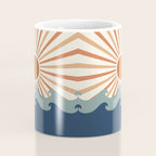 Retro, Sun and Wave Art, Blue and Orange Coffee Mug Gallery Image 4