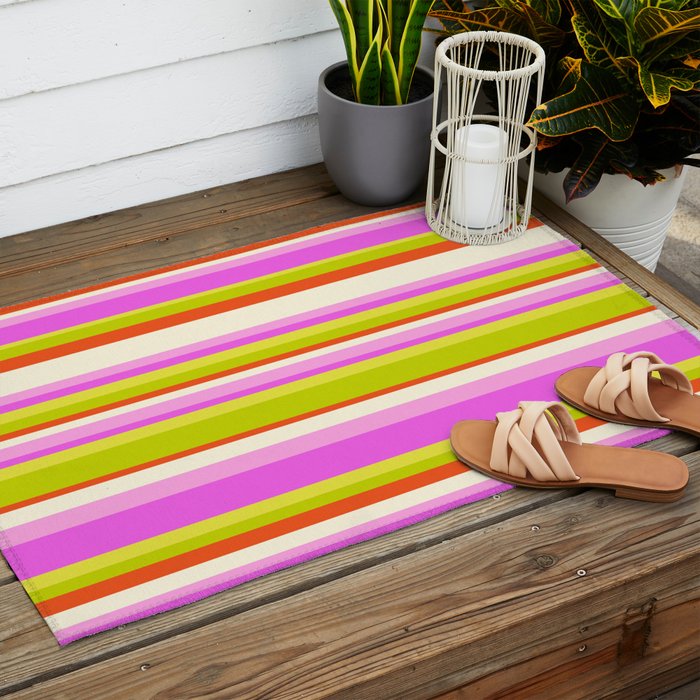 Classic Stripes XVIII - Y2K Pink and Green Outdoor Rug Gallery Image 2