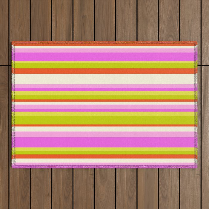 Classic Stripes XVIII - Y2K Pink and Green Outdoor Rug Gallery Image 1