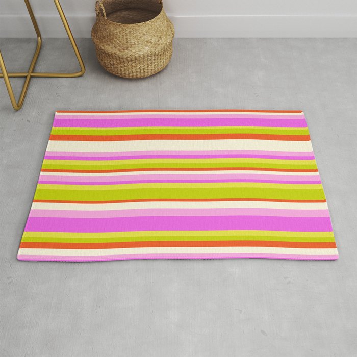 Classic Stripes XVIII - Y2K Pink and Green Rug Gallery Image 1
