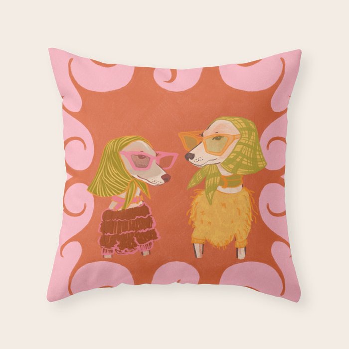 Retro Fashion Dogs with Sunglasses - Pink Throw Pillow Gallery Image 1