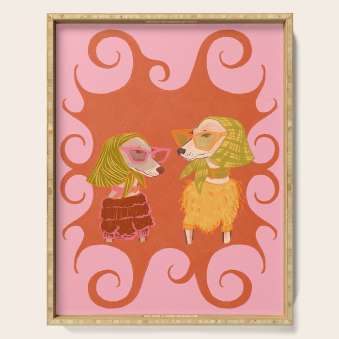 Retro Fashion Dogs with Sunglasses - Pink Serving Tray Gallery Image 1