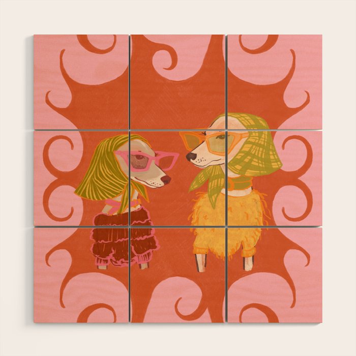 Retro Fashion Dogs with Sunglasses - Pink Wood Wall Art Gallery Image 1