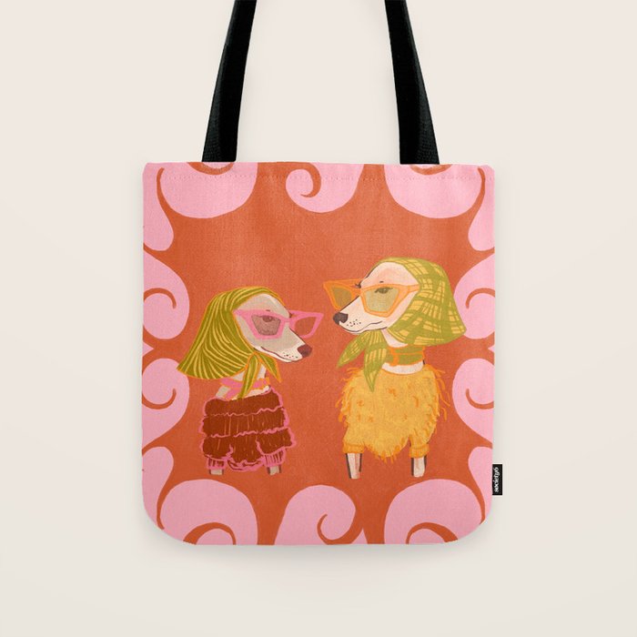 Retro Fashion Dogs with Sunglasses - Pink Tote Bag Gallery Image 1