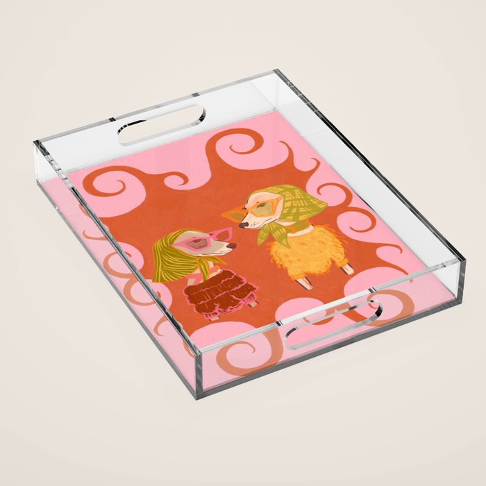 Retro Fashion Dogs with Sunglasses - Pink Acrylic Tray Gallery Image 1