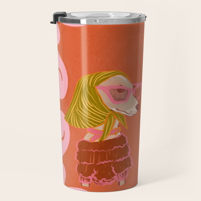 Retro Fashion Dogs with Sunglasses - Pink Travel Mug Gallery Image 3