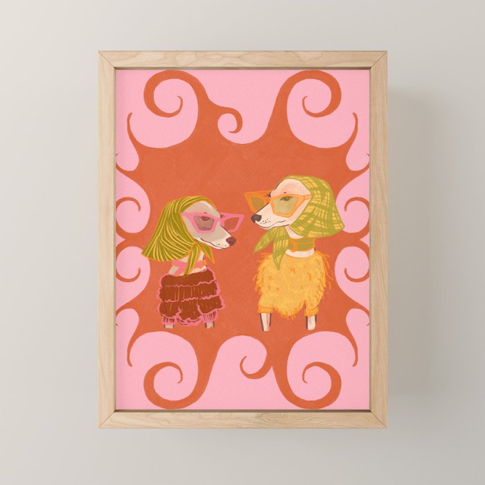Retro Fashion Dogs with Sunglasses - Pink Mini Art Print Gallery Image 1