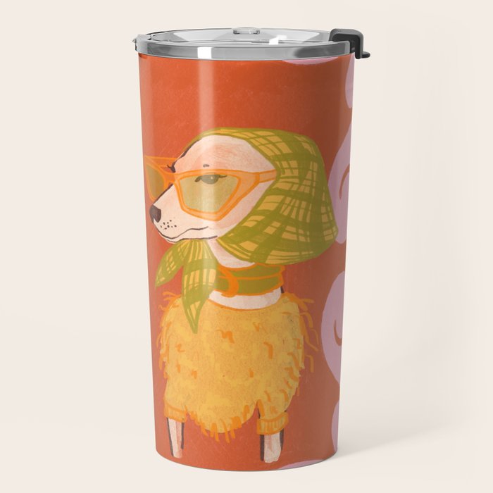 Retro Fashion Dogs with Sunglasses - Pink Travel Mug Gallery Image 2