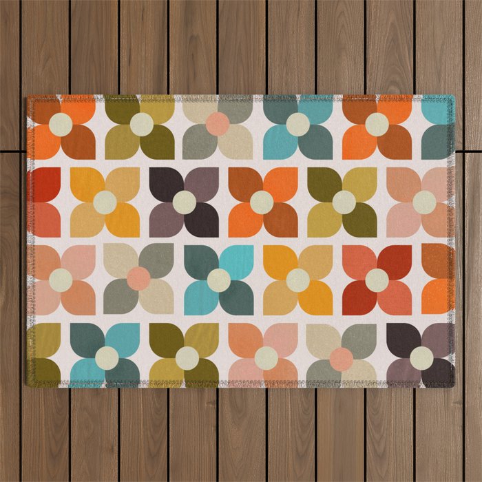 Bauhaus Geometric Flowers  Outdoor Rug Gallery Image 1