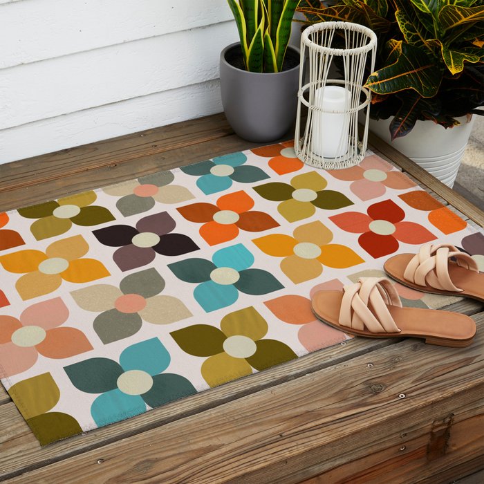 Bauhaus Geometric Flowers  Outdoor Rug Gallery Image 2