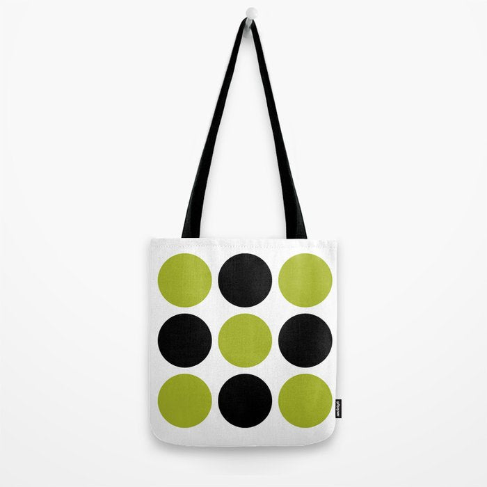 Mid Century Modern Scandinavian Decor Black and Chartreuse Tote Bag Gallery Image 2