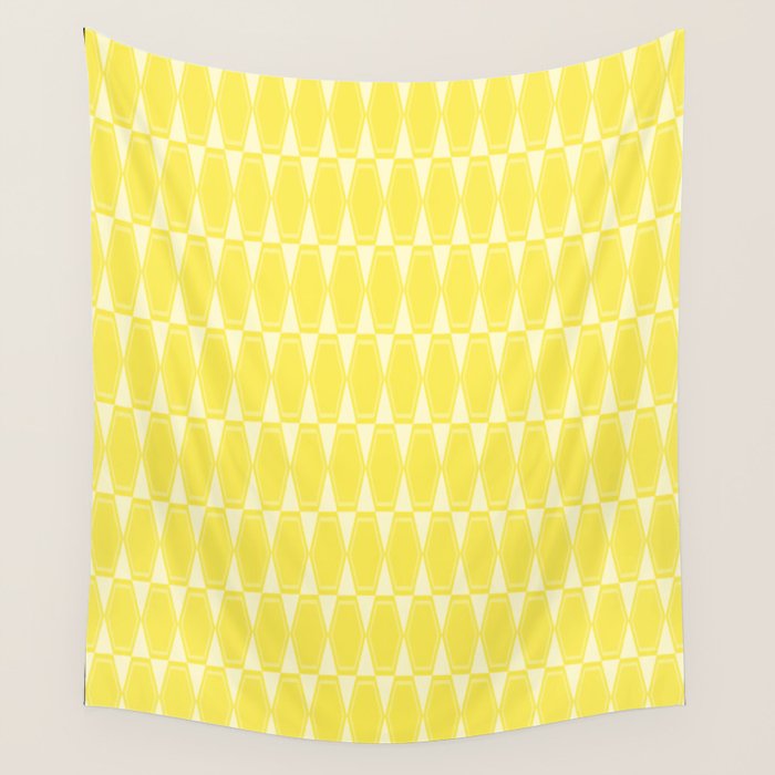 Yellow Mid Century Modernist Geometric Hexad Pattern Wall Tapestry Gallery Image 1