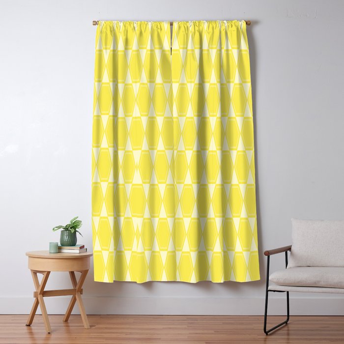 Yellow Mid Century Modernist Geometric Hexad Pattern Window Curtain Gallery Image 5