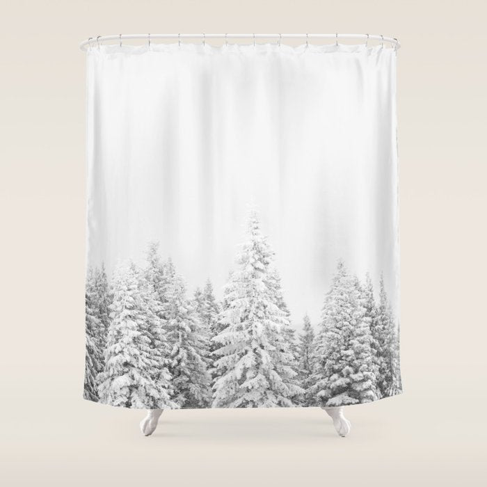 Snowy Evergreen Forest Shower Curtain Gallery Image 1