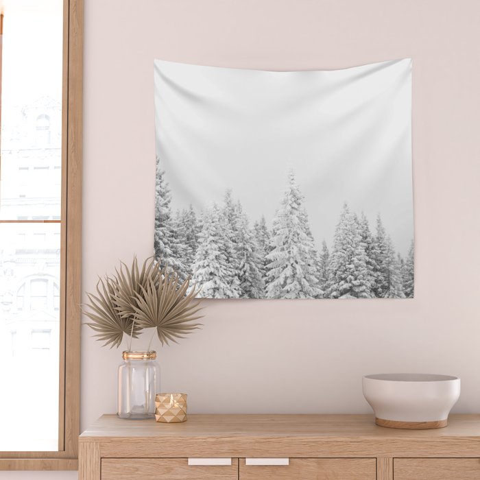 Snowy Evergreen Forest Wall Tapestry Gallery Image 2