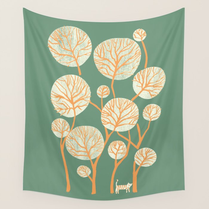 Deep in the jungle, the tiger roams Wall Tapestry Gallery Image 4