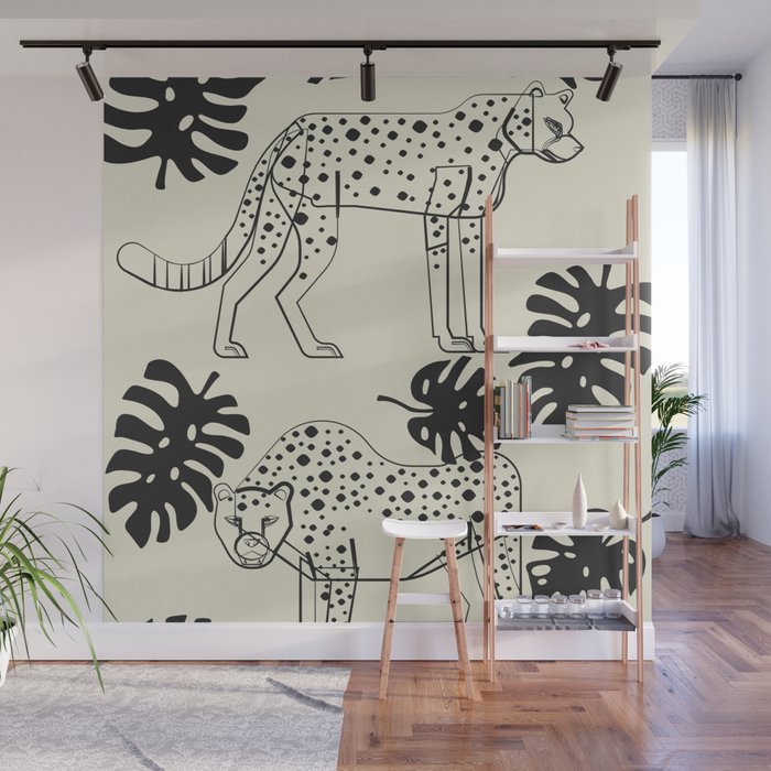 Cheetahs Monstera 4 Wall Mural Gallery Image 1