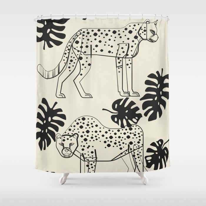 Cheetahs Monstera 4 Shower Curtain Gallery Image 1