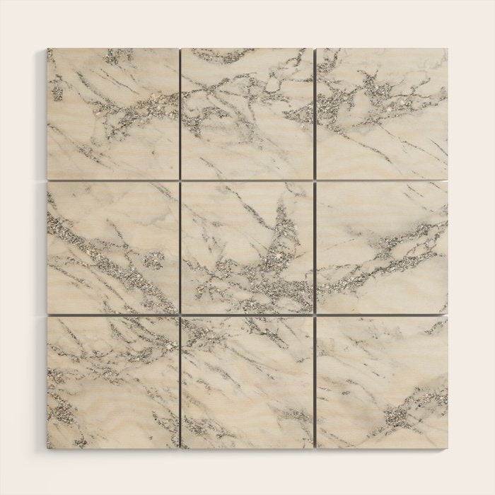 Elegant chic white gray silver glitter marble Wood Wall Art Gallery Image 1