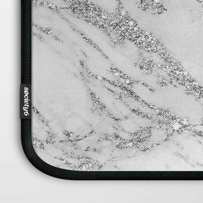 Elegant chic white gray silver glitter marble Laptop Sleeve Gallery Image 3