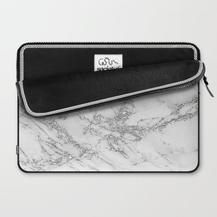 Elegant chic white gray silver glitter marble Laptop Sleeve Gallery Image 2