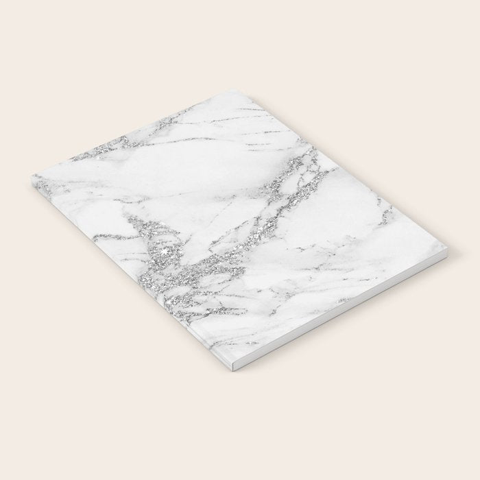 Elegant chic white gray silver glitter marble Notebook Gallery Image 2