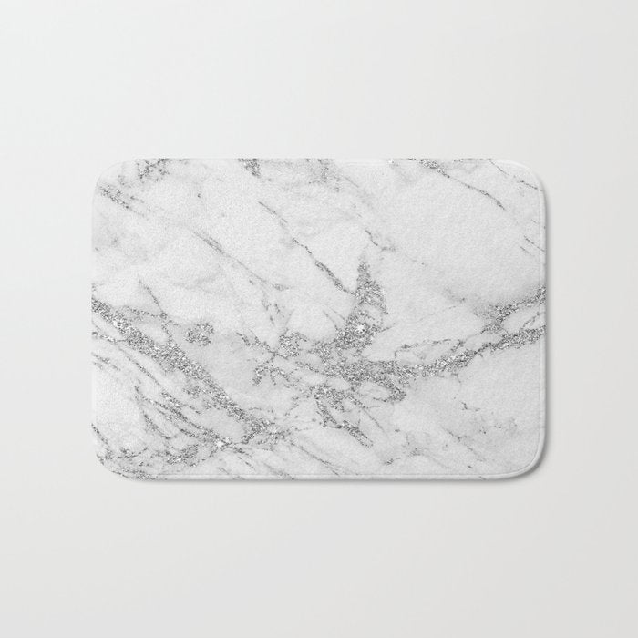 Elegant chic white gray silver glitter marble Bath Mat Gallery Image 1
